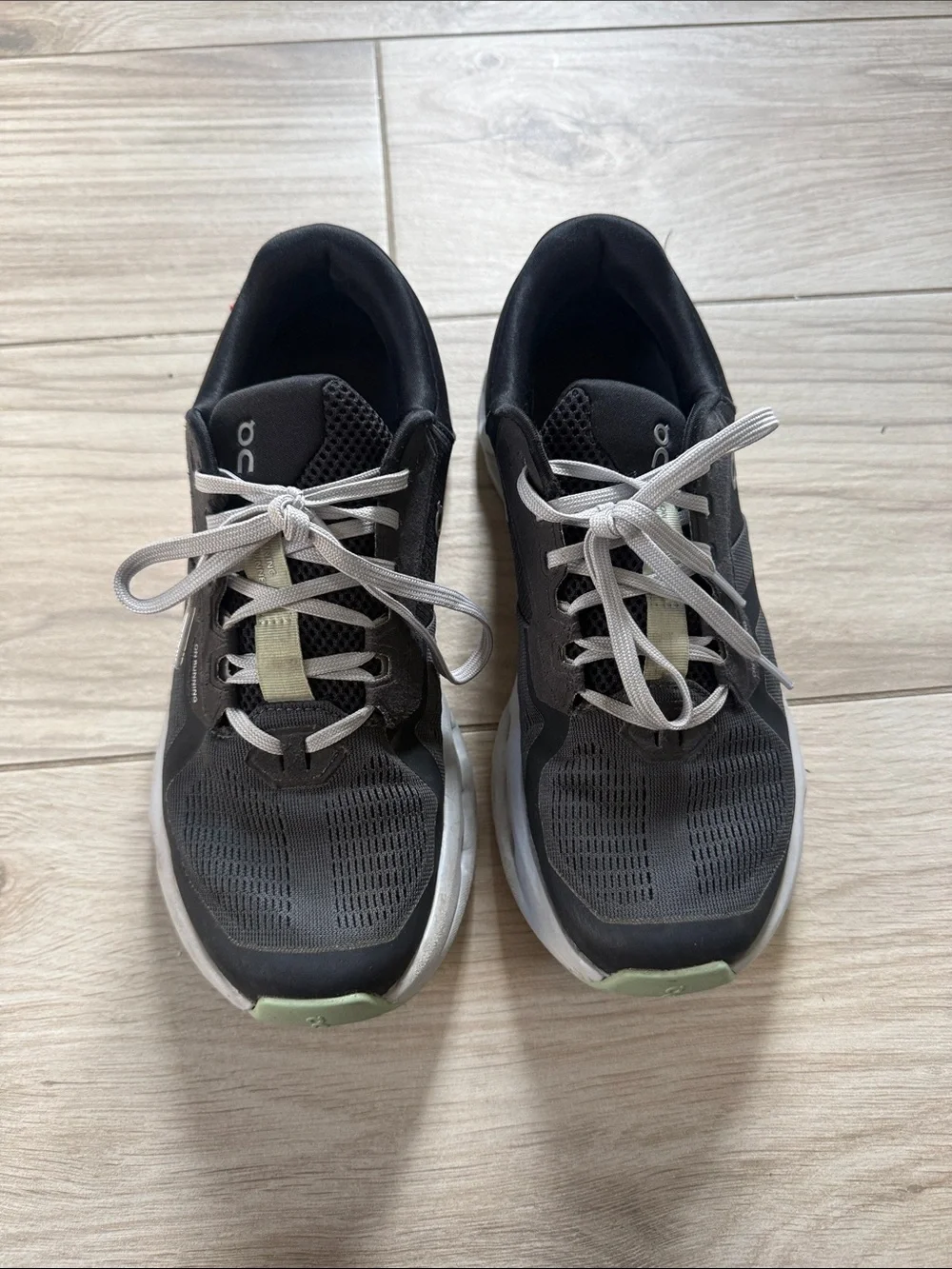 On Cloud Cloudnova Dark Gray with light blue and Light Yellow/Green sneakers